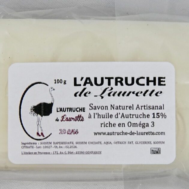 Savon naturel artisanal à l'huile d'autruche 15% (100g)