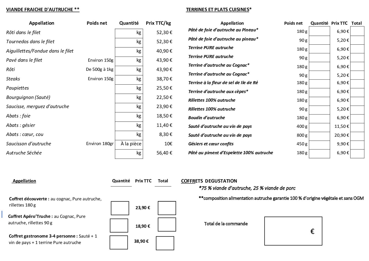 Bon de commande Viande