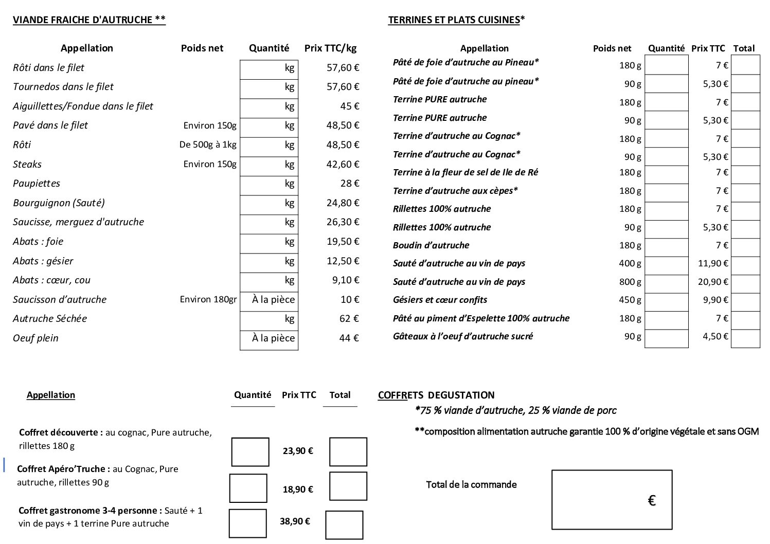 Bon de commande Viande